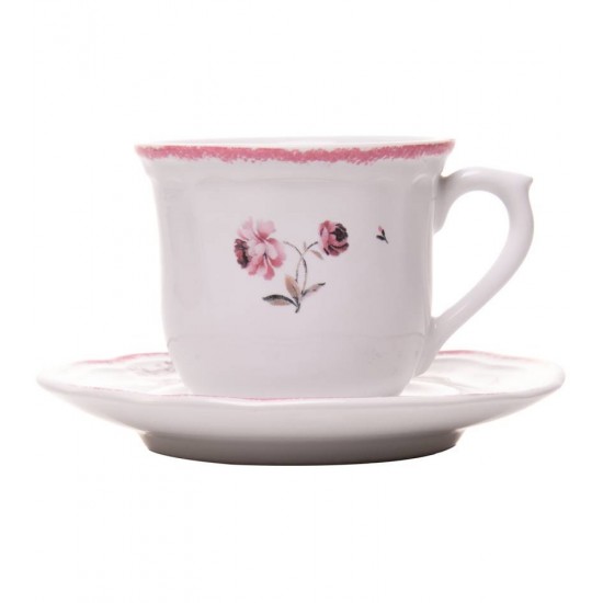 Xícara 90ml Avulsa de Café com Pires Florescer Rosa Cerâmica